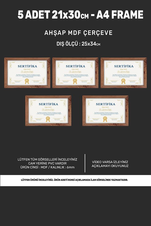 5 adet A4 Çerçeve Ahşap Pvcli 21x30 Sertifika Için Çerçeve Diploma Için Çerçeve Belge Için Çerçeve - 1