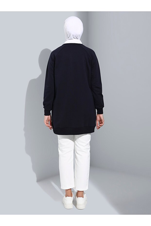 سويت شيرت أساسي طويل - أزرق داكن - أساسي - 4