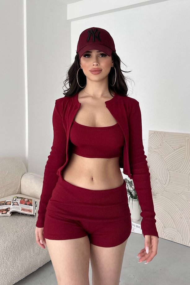İP ASKILI CROP, HIRKA ve ŞORT KAŞKORSE 3'LÜ TAKIM - 3