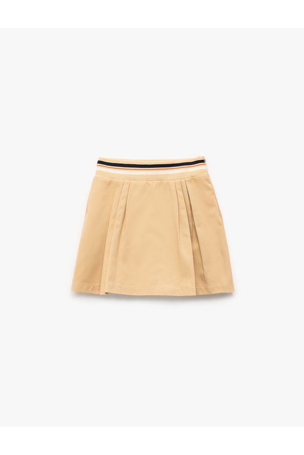 Cotton Gabardine High Waist Striped Pleated Shorts Skirt