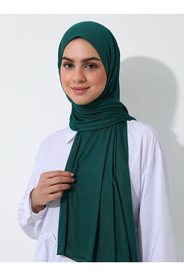 شال قطن ممشط سادة - أخضر زمردي - - 1