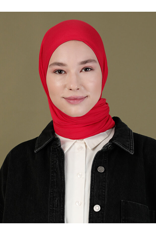 وشاح قطن ممشط - أحمر - - 1