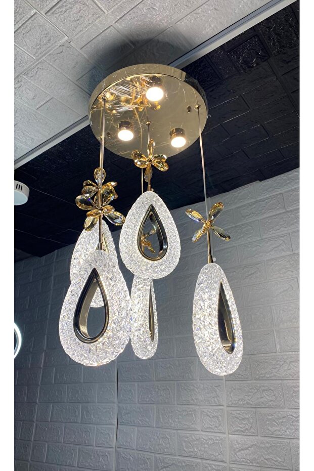 5'Lİ KRİSTAL  DAMLA MODEL LED AVİZE - 2