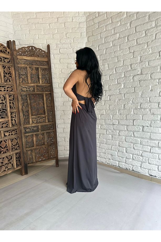 Kadın Boyundan Bağlamalı Sırt Dekolteli Elbise - 8