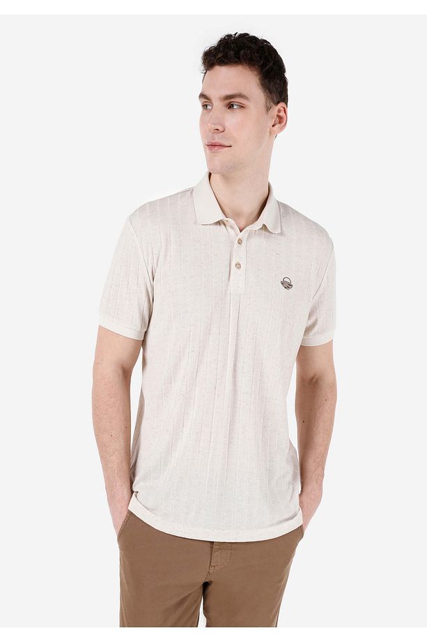 Regular Fit Polo Yaka Düz Erkek Bej Kısa Kol Tişört - 1