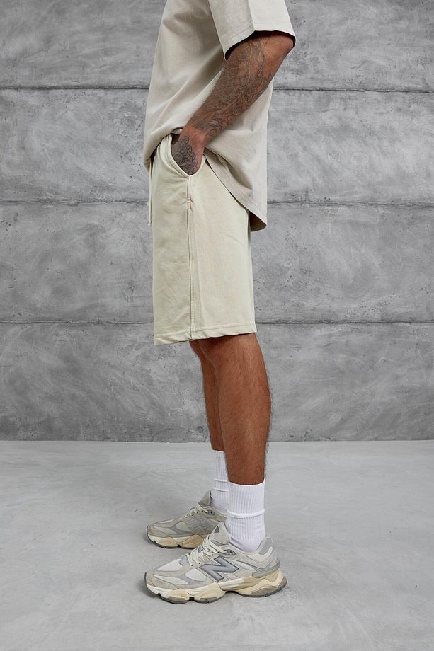 Krem Yıkamalı Oversize Şort - 3