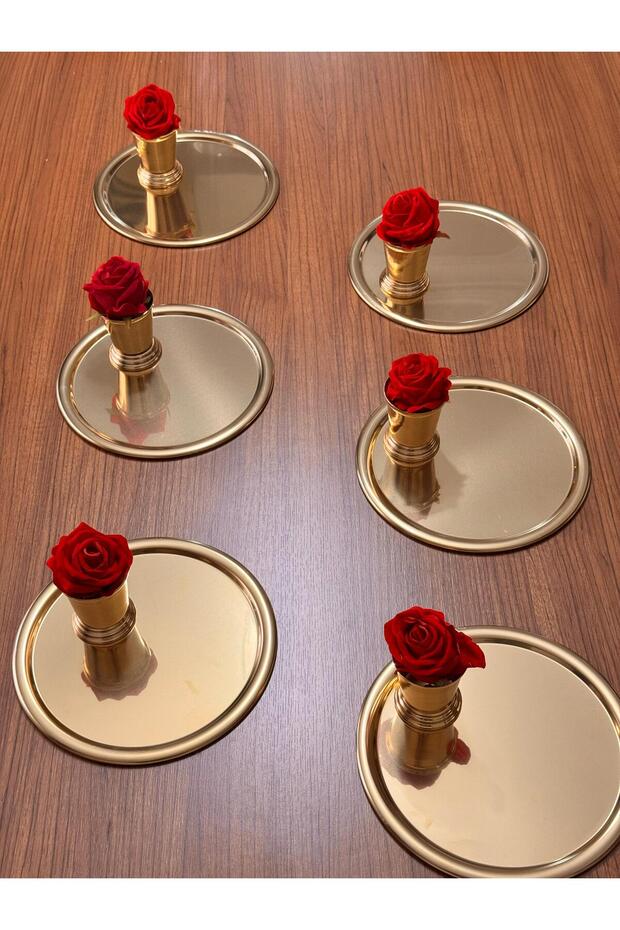 Gold Luxury 6-Piece Rose Bucket (Roses) Tea, Coffee, Cake Decorative Presentation Trays