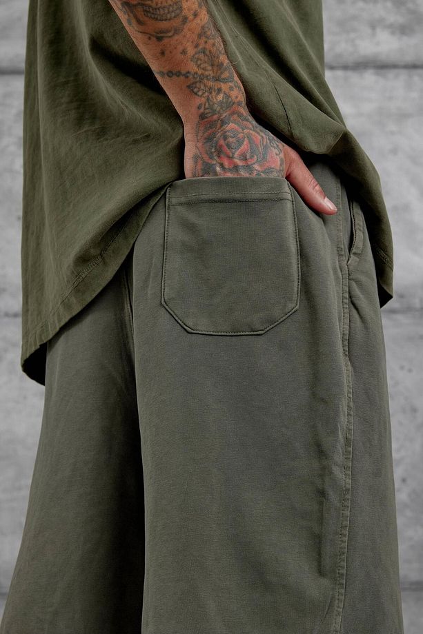 Haki Yıkamalı Oversize Şort - 5