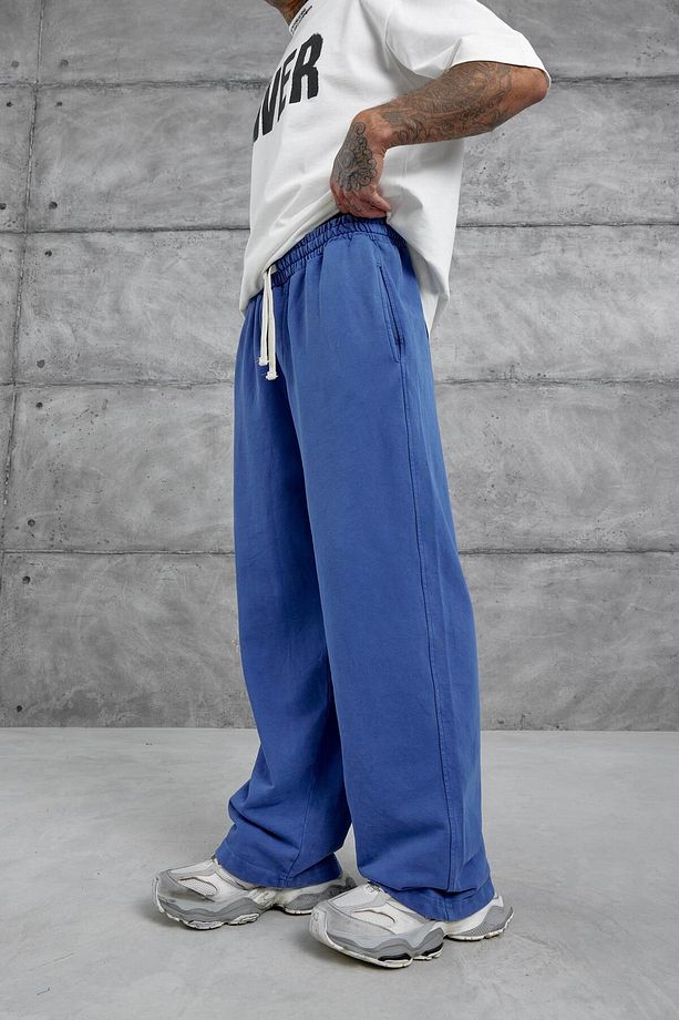 Mavi Yıkamalı Basic Baggy Eşofman - 7