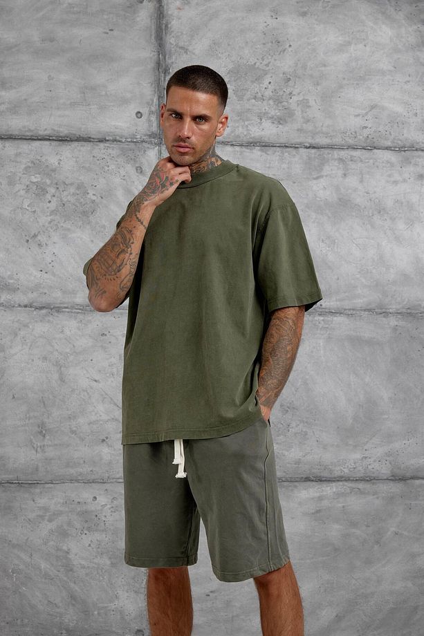 Haki Yıkamalı Oversize Şort - 6