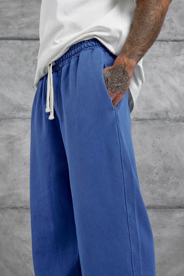 Mavi Yıkamalı Basic Baggy Eşofman - 2