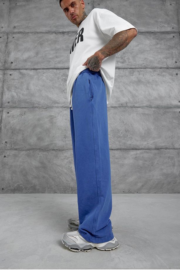 Mavi Yıkamalı Basic Baggy Eşofman - 3