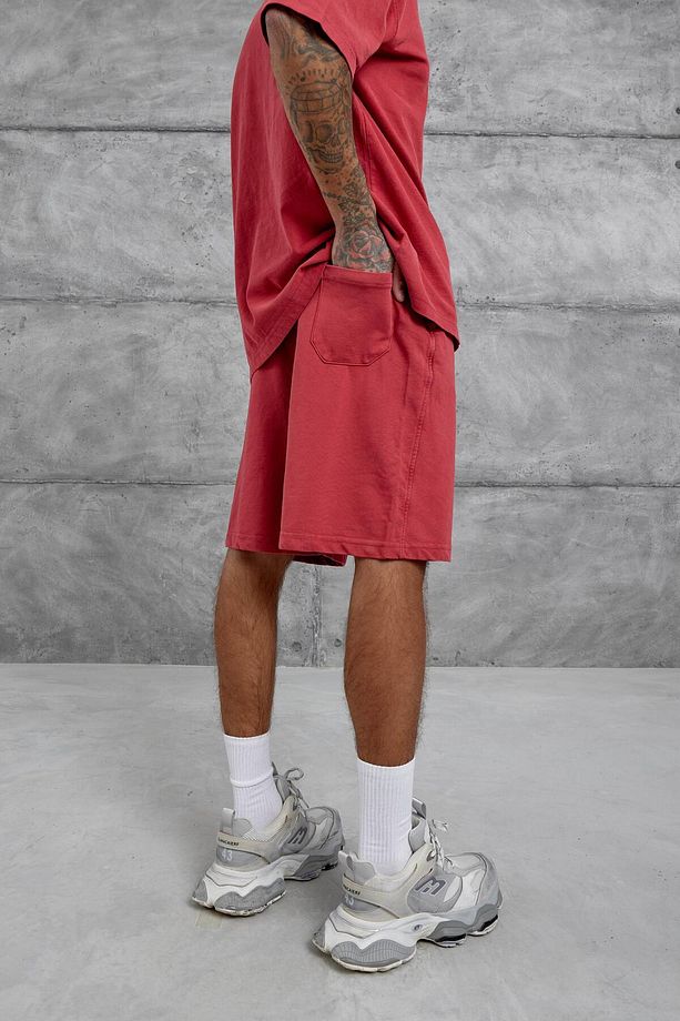 Kırmızı Yıkamalı Oversize Şort - 3