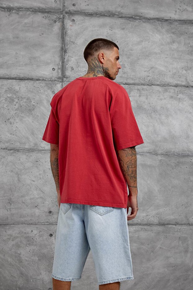 Red Lesschen Printed Washed Oversize Tshirt - 3