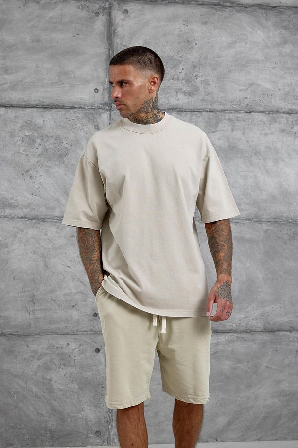Krem Yıkamalı Oversize Şort - 6