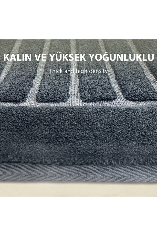 Line Antrasit Doğal Pamuklu 2'li Banyo Halısı Paspası Seti Makinede Yıkanabilir Klozet Takımı - 4