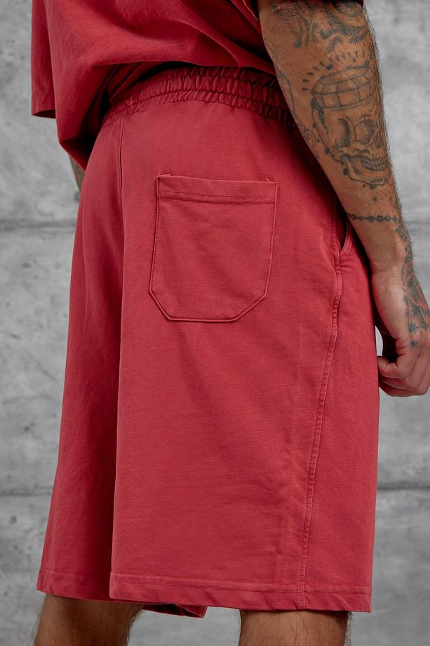 Kırmızı Yıkamalı Oversize Şort - 4