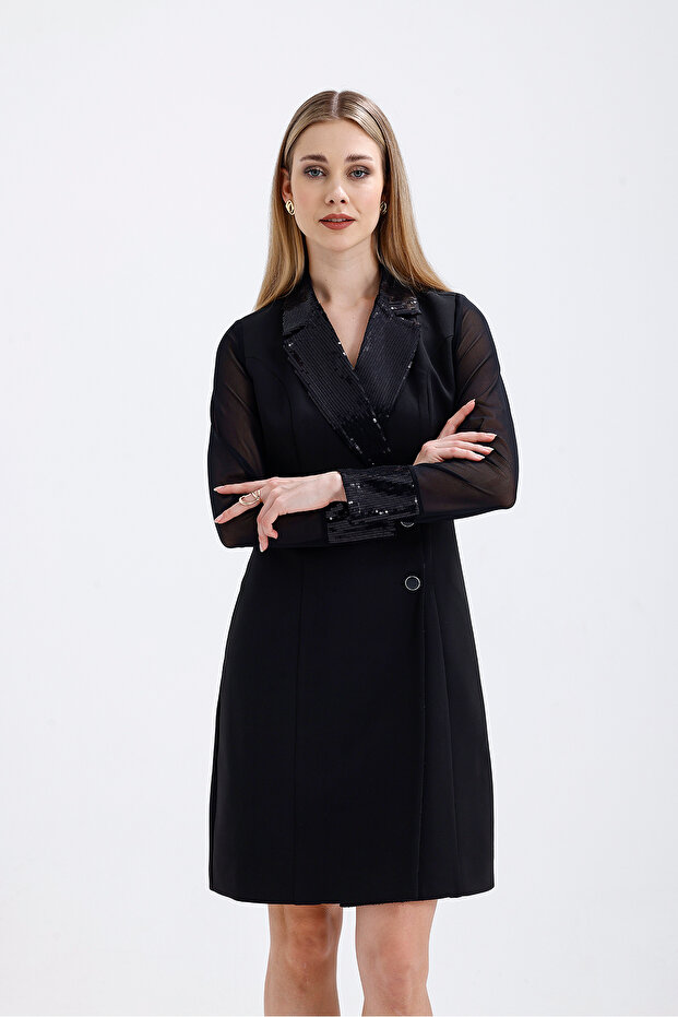 Sequin Sequin Detailed Evening Dress Jacket Dress | Elb36108 Black