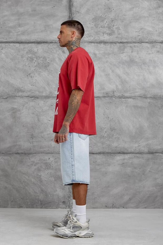 Red Lesschen Printed Washed Oversize Tshirt - 6