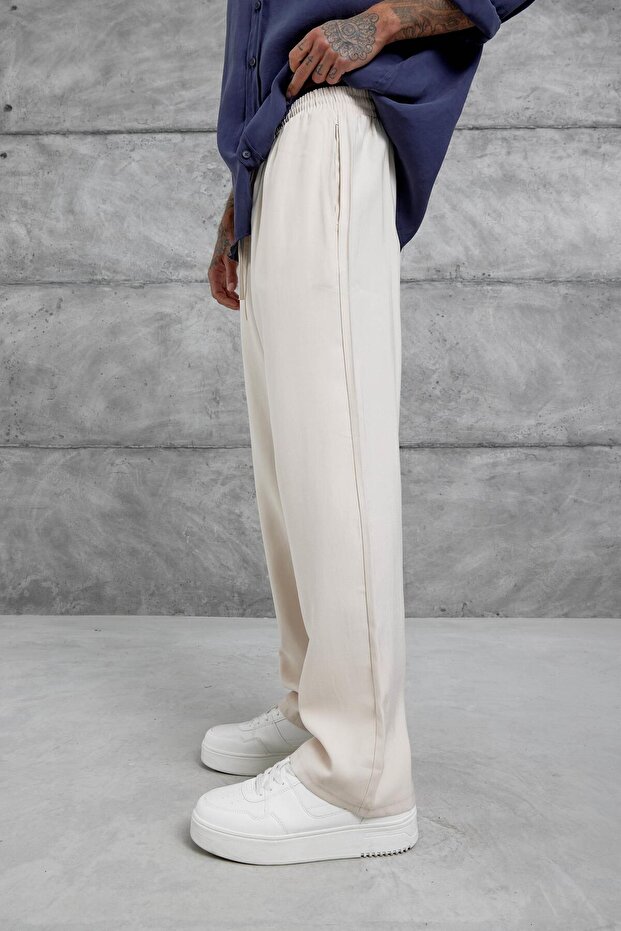 Krem Kp Duble Kumaş Baggy Pantolon - 1