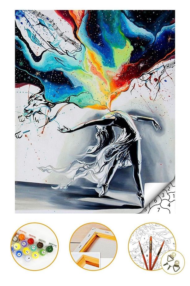 Sayılarla Boyama Hobi Seti Boyalar Ve Fırçalar Dahil 40x50cm "soyut Renklerin Dansı" - 1