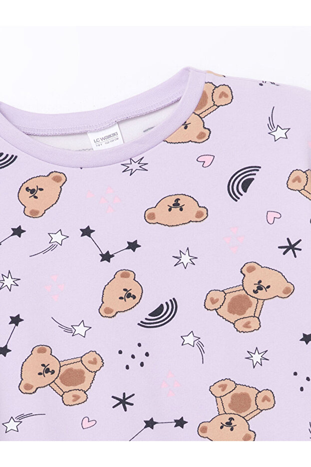 LCW Bisiklet Yaka Ayı Teddy Baskılı Kız Çocuk Pijama Takımı - 5