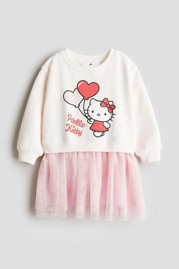 Printed tulle-skirt sweatshirt dress