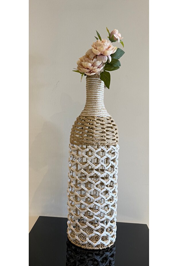 Hasır vazo beyaz bej - 1