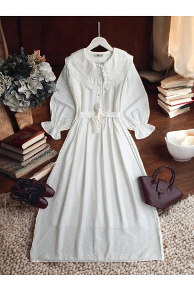 Şahi̇n Double Layer Baby Collar Balloon Sleeve Dress 2348