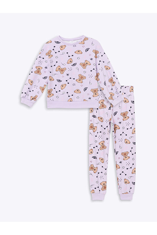 LCW Bisiklet Yaka Ayı Teddy Baskılı Kız Çocuk Pijama Takımı - 3