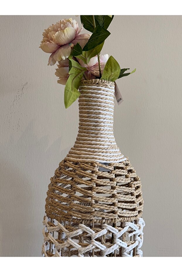 Hasır vazo beyaz bej - 3