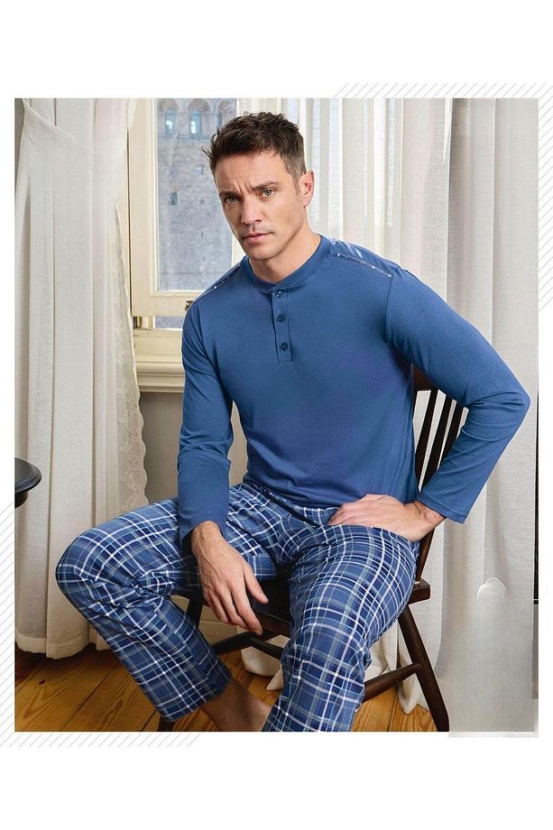 Erkek Düğme Yaka Uzun Kol Mevsimlik Pijama Takımı 6810/14 - 1 Adet - 1