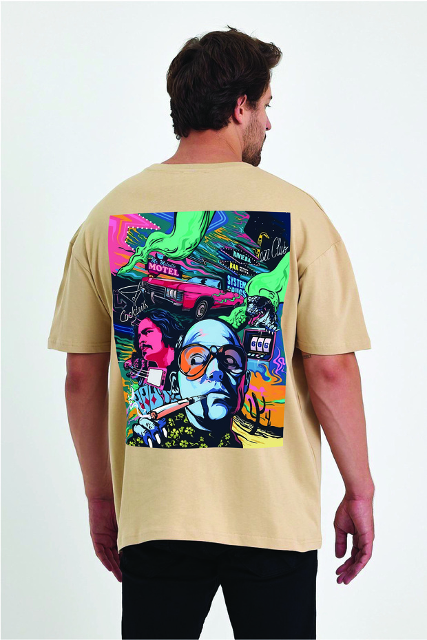 Lenithra Jazz Club Back Printed Unisex Oversize Beige T-Shirt