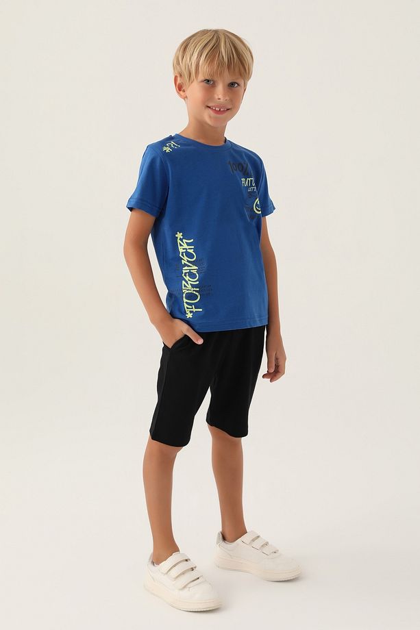 Erkek Çocuk Skateboard Baskılı Kısa Kol Şort Pijama Takımı - 1