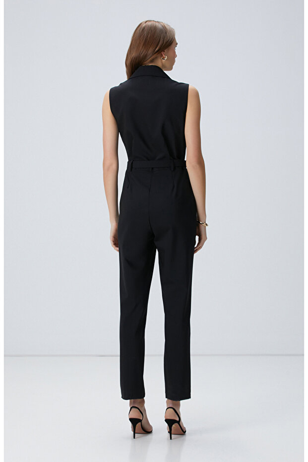 Siyah Yün Karışımlı Tulum - 6