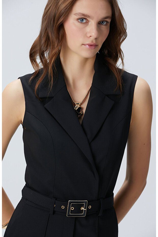 Siyah Yün Karışımlı Tulum - 4