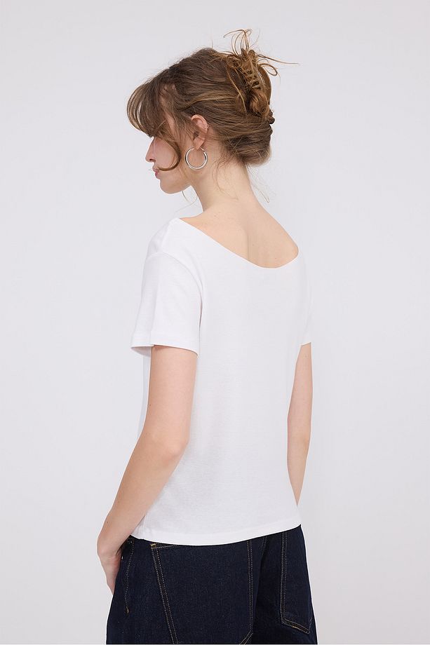 Kayık Yaka Basic T-Shirt P1567-T5 - 5