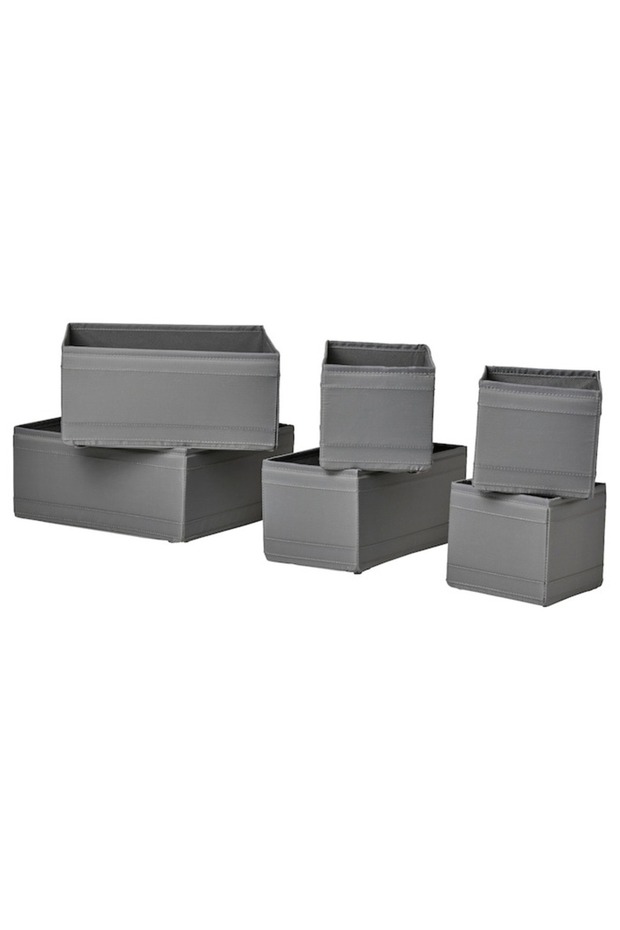 SKUBB Box Set – 6-Piece Dark Grey Fabric Organizers, Foldable, Space-Saving Storage for Home