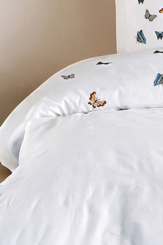 Lorea Kelebek Nakışlı %100 Pamuk Çift Kişilik Nevresim Seti - 2