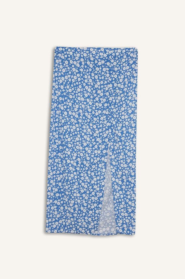 A Kesim Çiçek Desenli Yüksek Bel Yırtmaçlı Midi Etek F0526ax25sp - 8