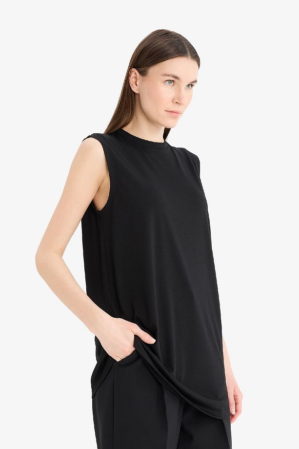 Regular Fit Bisiklet Yaka Basic Düz Kolsuz Siyah Tesettür Tişört Tunik A8352ax25sp - 3