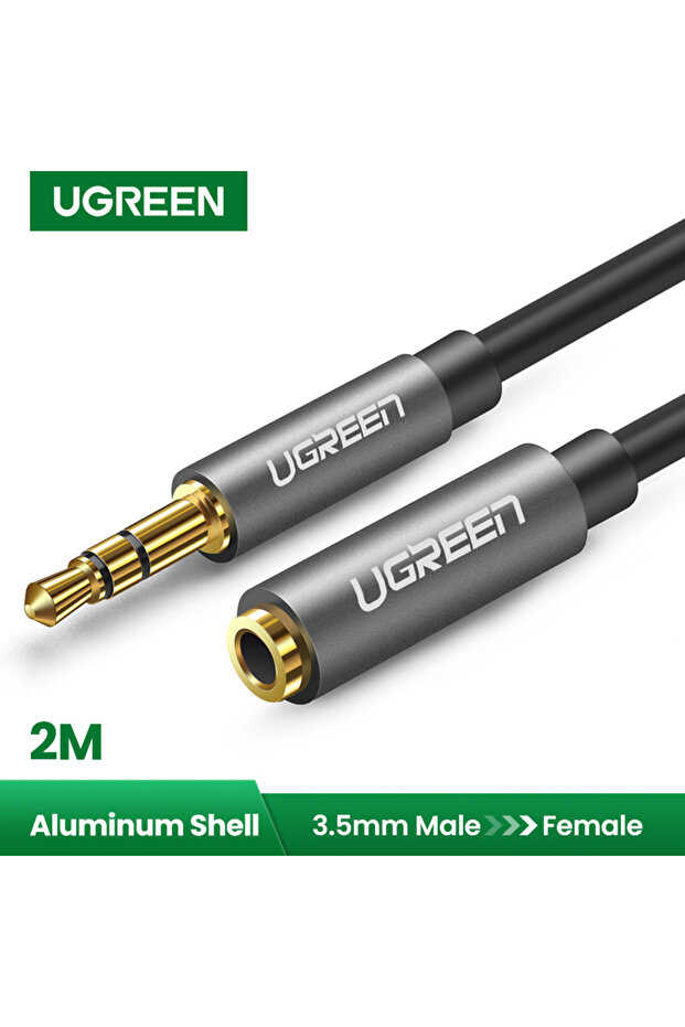 كابل تمديد أسود بطول 2 متر، ذكر إلى أنثى، 3.5 ملم