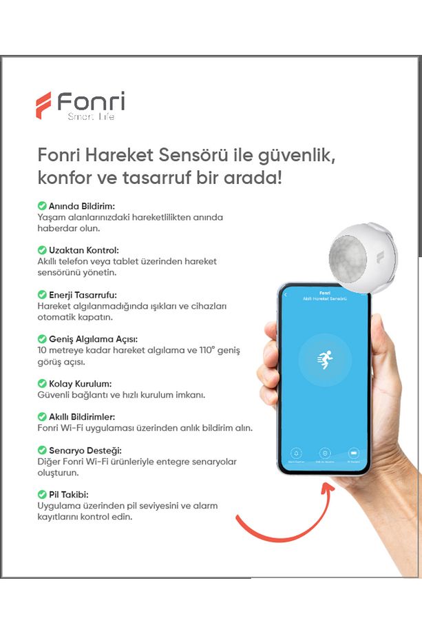 Akıllı Hareket Sensörü, Google Asistan, Siri Destekli, Uzaktan Kontrol, Tuya Destekli - 3
