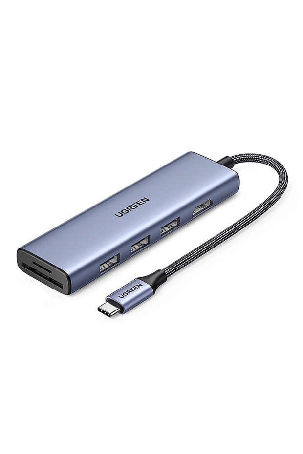محول من النوع C إلى HDMI + 3 منافذ USB 3.0 + محول بطاقة SD/TF، لون رمادي