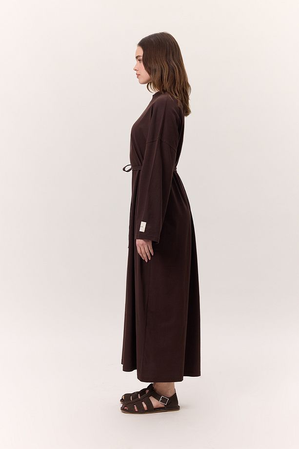 OVERSIZE UZUN RAHAT ELBİSE ACI KAHVE - 2