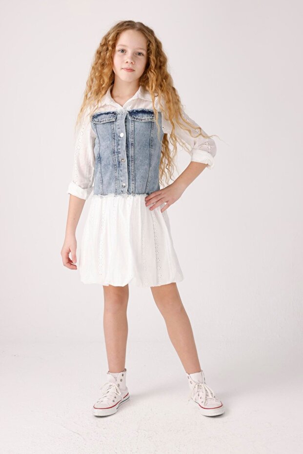 فستان من قماش الدنيم - أزرق - 2