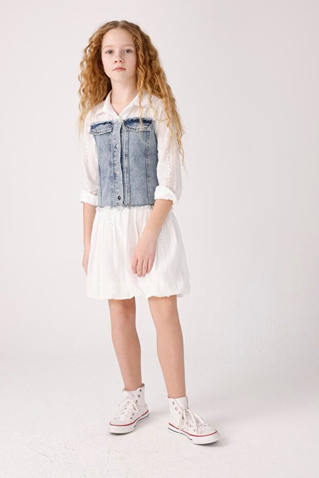 فستان من قماش الدنيم - أزرق - 1