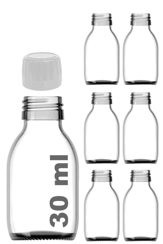 30 ml Transparent Locked White Cap Shot Bottle 30 Cc Ginger Shot White Glass Bottle 6 Pcs