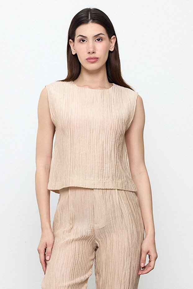 Bej Fitilli Bluz - 1