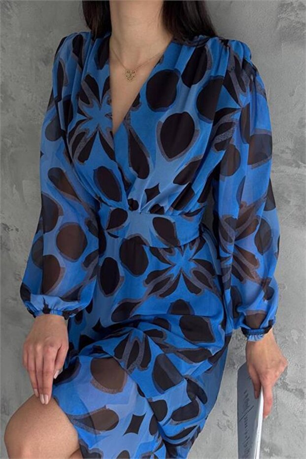 Dipmoda Women's Padded Polka Dot Print Midi Chiffon Dress Dpk2075